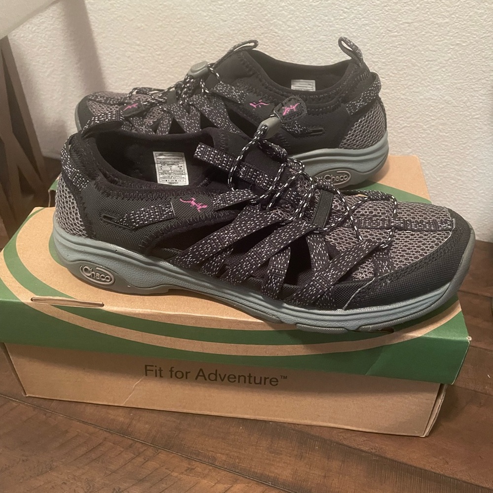 Chaco Black and Gray Athletic Shoes with Mesh Upper
